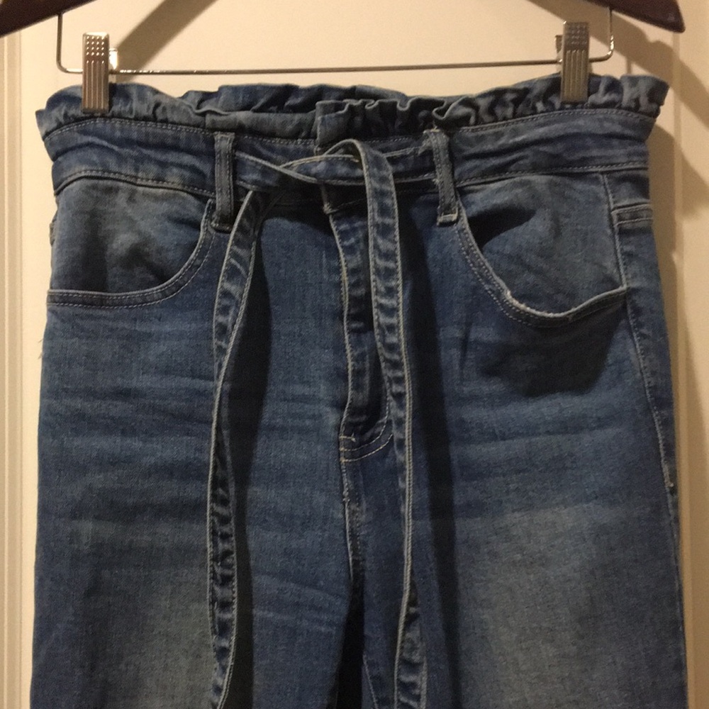 C’est Toi Black Label Paper bag Ruffle belt high rise denim jeans stretch 11/29